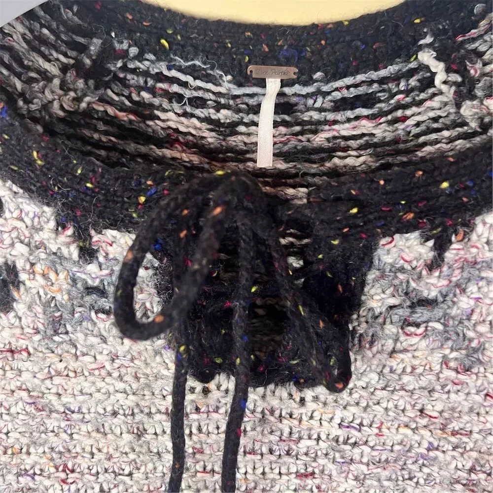 Free‎ People Love Bug Lace Up Womens Size Small Nordic Fair Isle Wool Bl Sweater